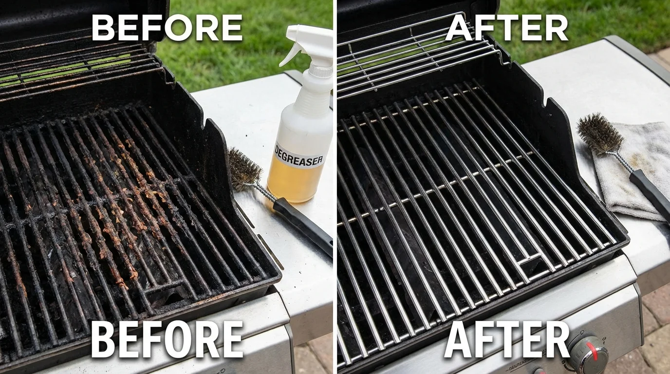 Före och efter grillrengöring med avfettare