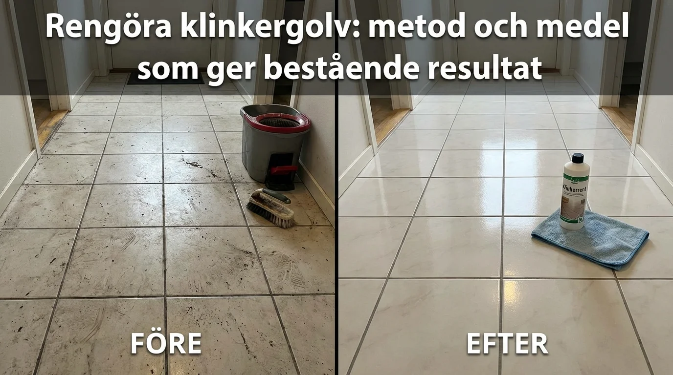 Före och efter — Rengöra klinkergolv: metod och medel som ger bestående resultat