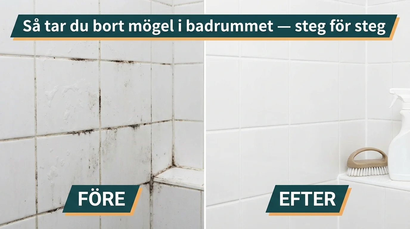 Före och efter — Så tar du bort mögel i badrummet — steg för steg